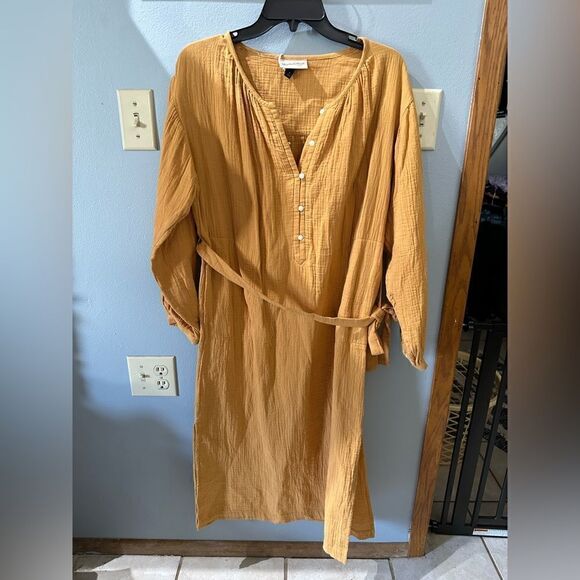 Universal Thread Long sleeve Shirtdress Tie front Pockets Midi Gold NWT … - Picture 8 of 13